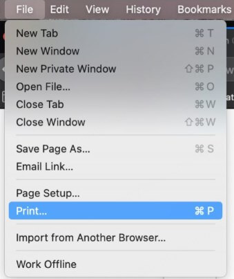 select print from file menu