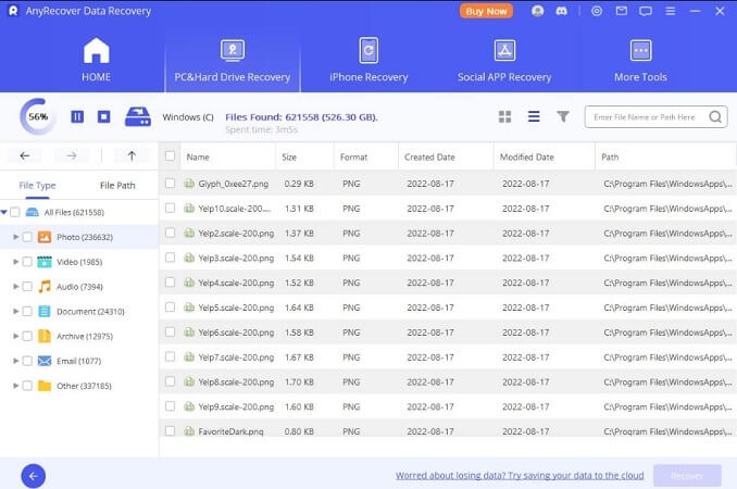 scan and recover formatted hard drive with AnyRecover