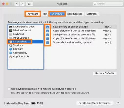 check keyboard setting to screenshot on macbook pro
