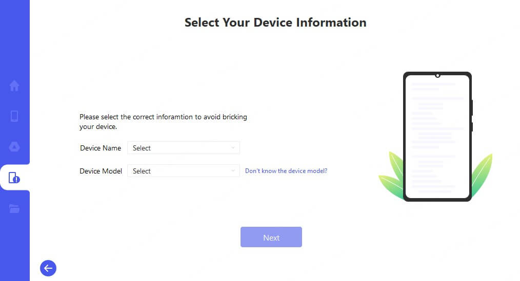 select right device name and model