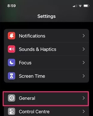uninstall iOS 17 select general