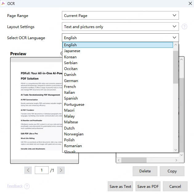 select ocr language