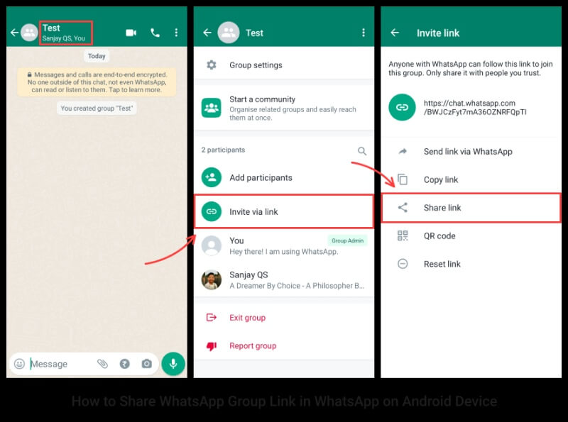 steps for how to share whatsapp links