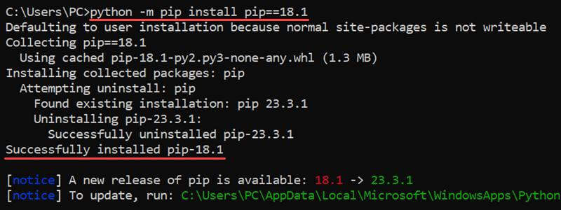 update pip installation