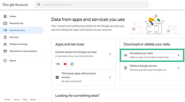 google account data and privacy download your data