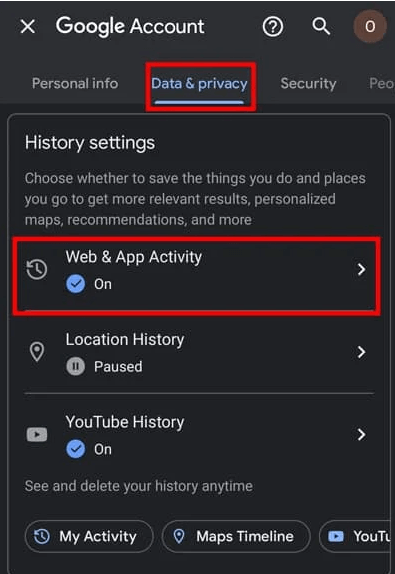 google account history settings