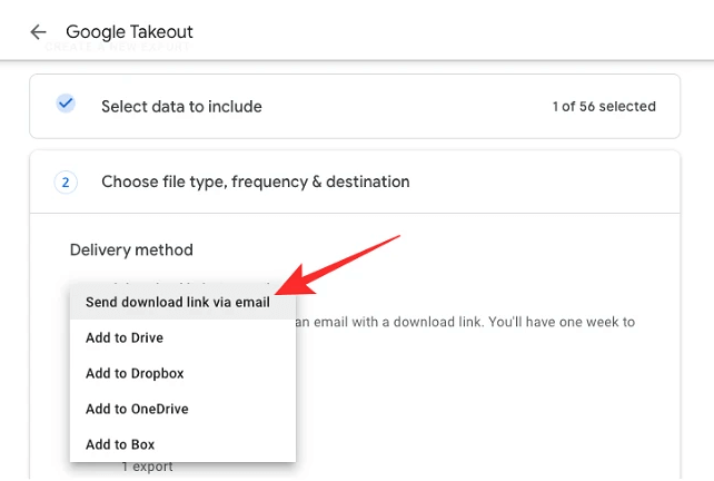  google takeout choose file type frequency destination