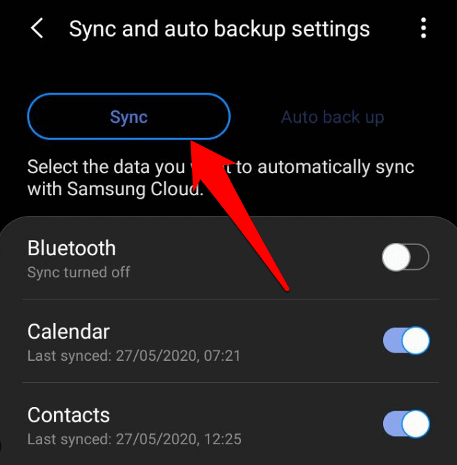 samsung sync and auto backup settings