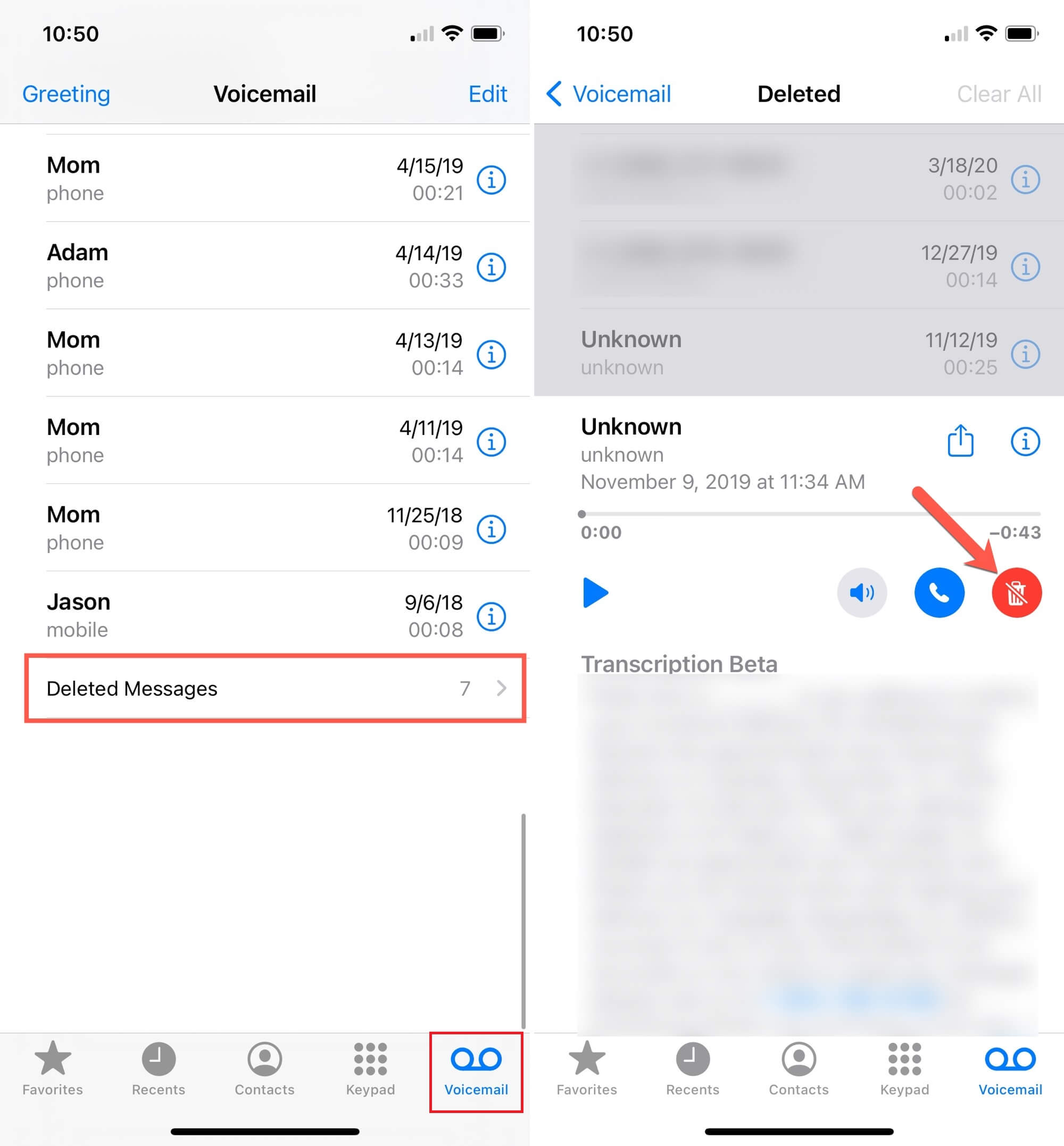 voicemail undelete messages iphone