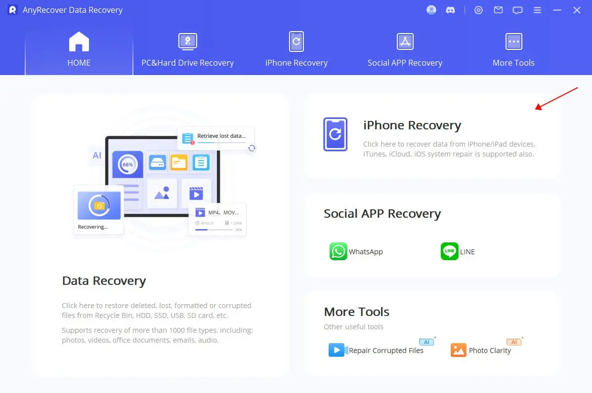 download and install anyrecover on your computer