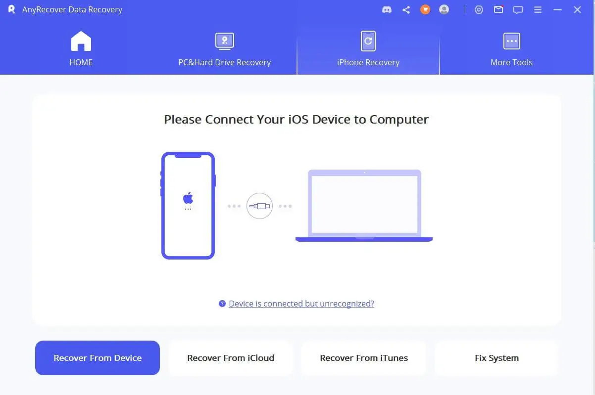 AnyRecover recovery mode selection