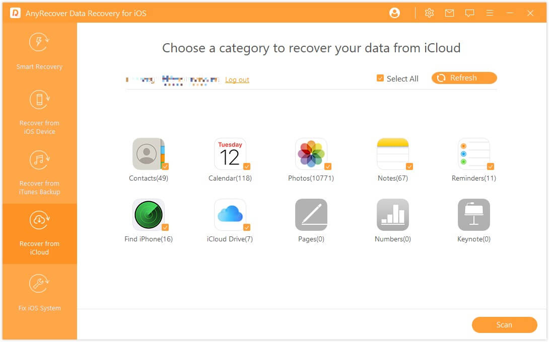 choose call history to recover from iCloud