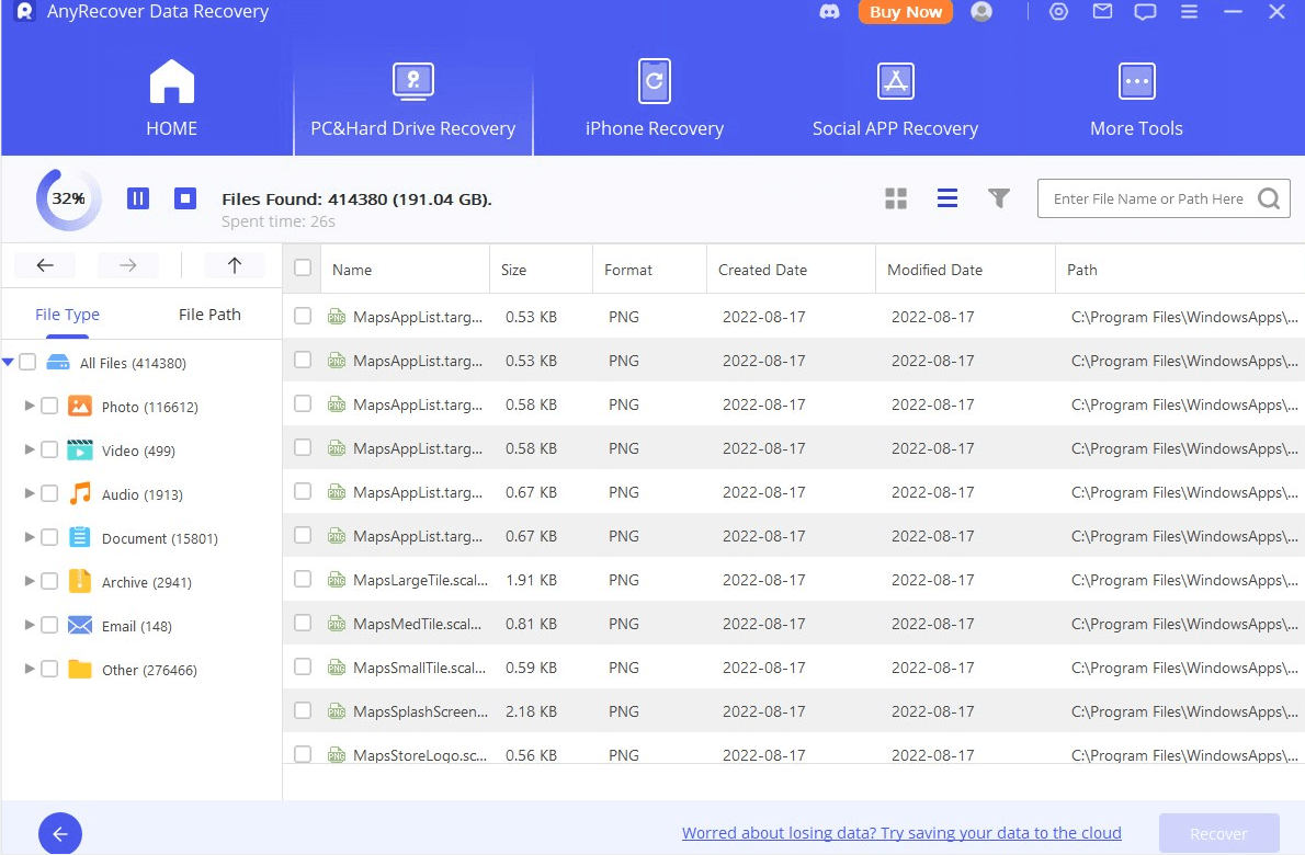 scan data on windows with anyrecover software