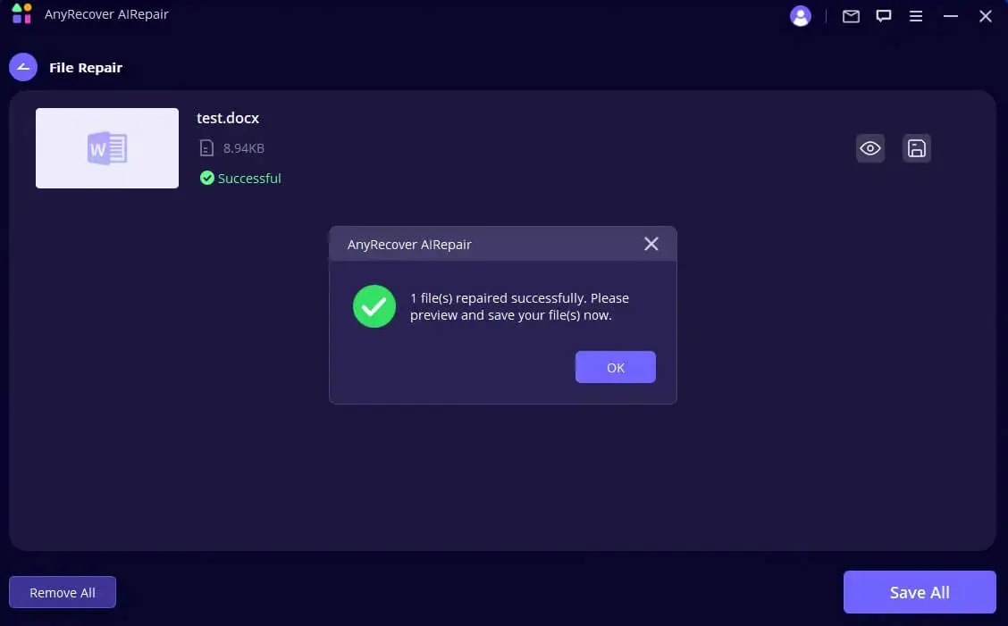 repair files successfully