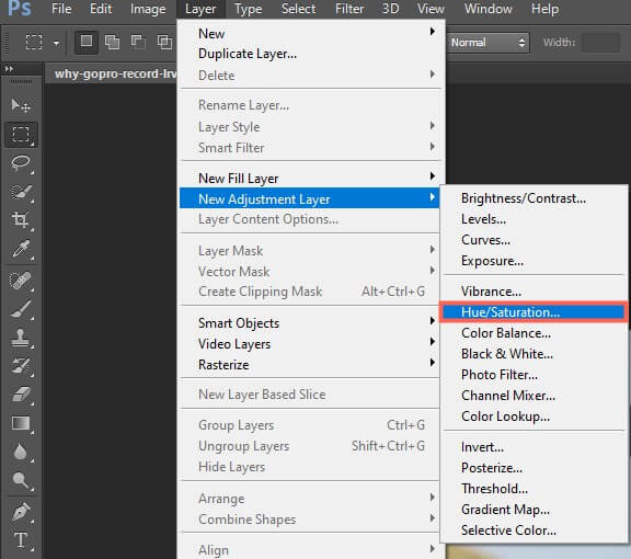 adjust color with hue/saturation adjustment layer