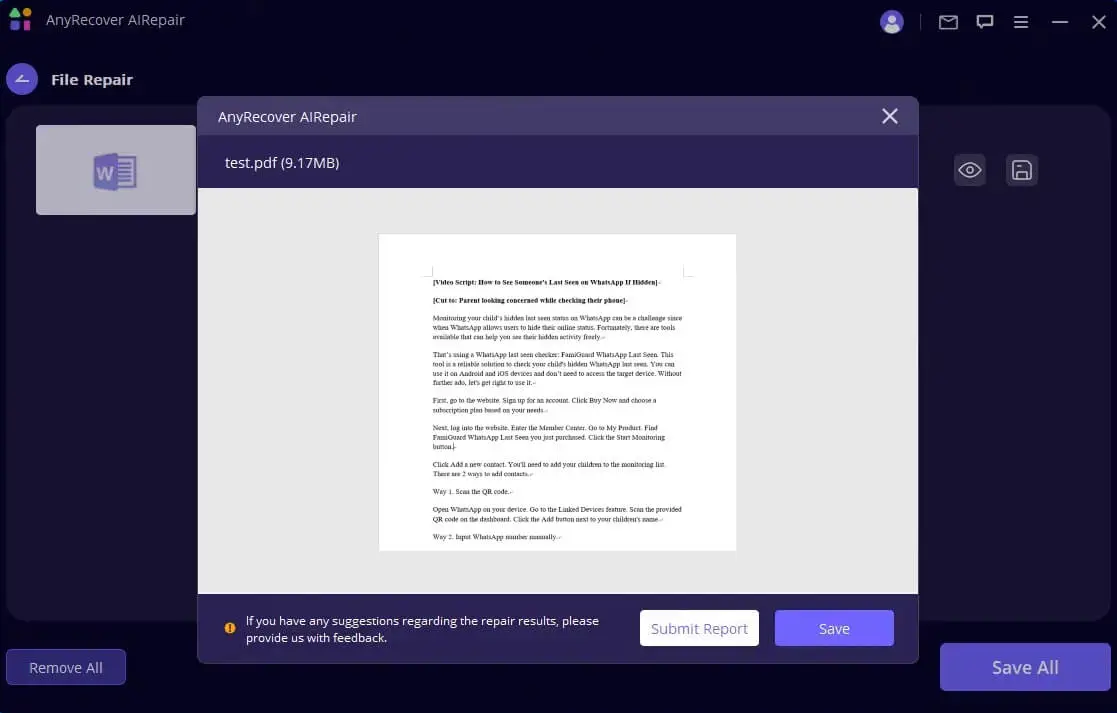 save repaired files