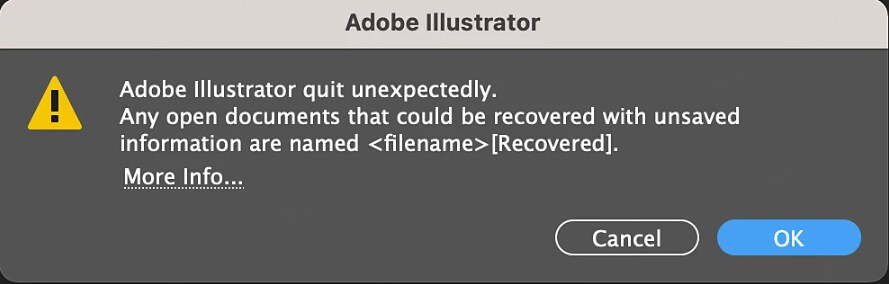 click ok to open recoverd illustrator files