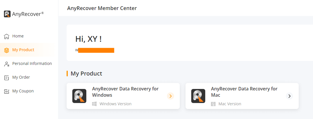 AnyRecover Membership My Product