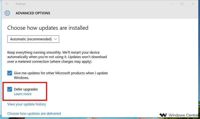 Defer Windows Updates