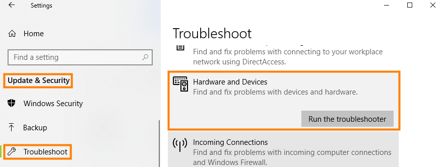 Hardware and Devices Troubleshooter