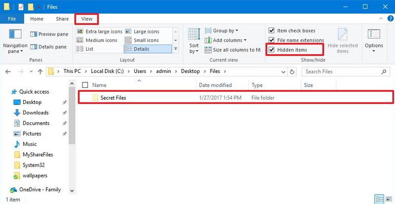 Windows 10 show hidden files from File Explorer