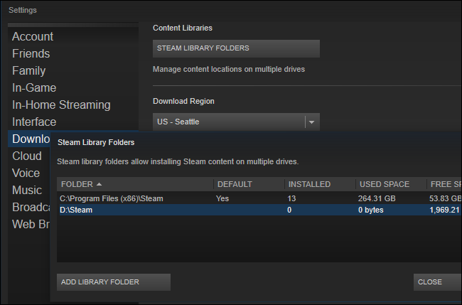 add installation library folder to steam