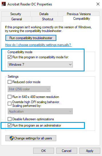 change Adobe settings