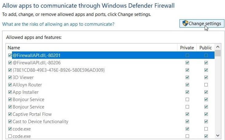 change settings in windows defender firewall