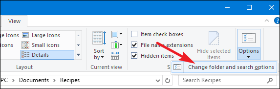 change folder and search options