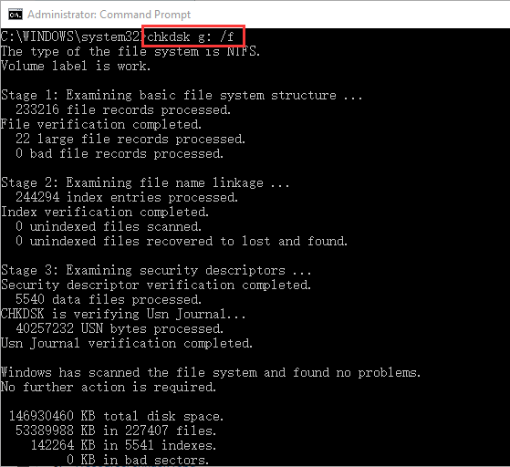 Run command chkdsk /f