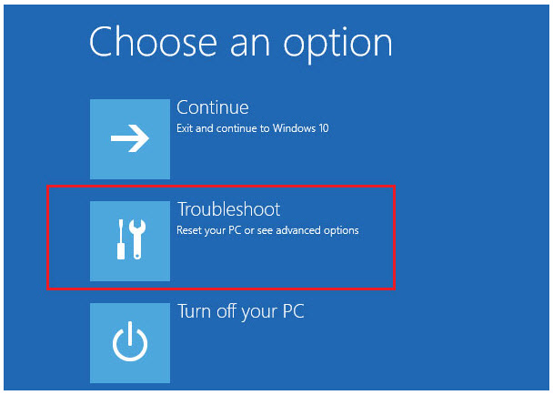 troubleshoot option