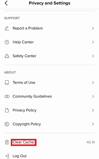 clear cache of tiktok