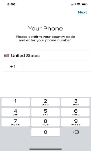 confirm country code and phone number
