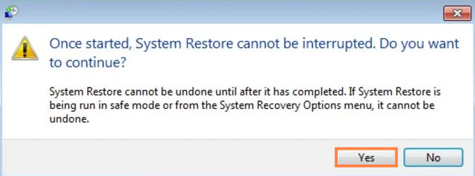 confirm the system restore