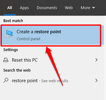 create a restore point search bar