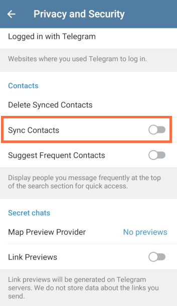 disable sync contacts telegram