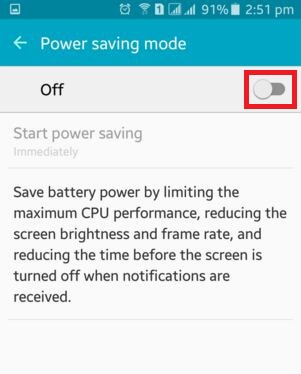 disable power saving mode android