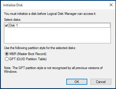 disk management initialize disk