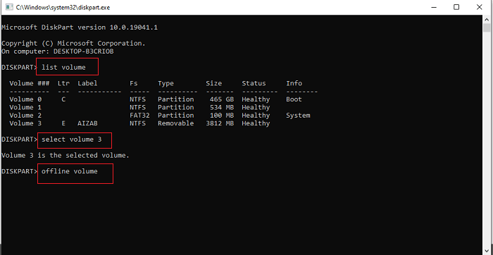 eject disk in diskpart