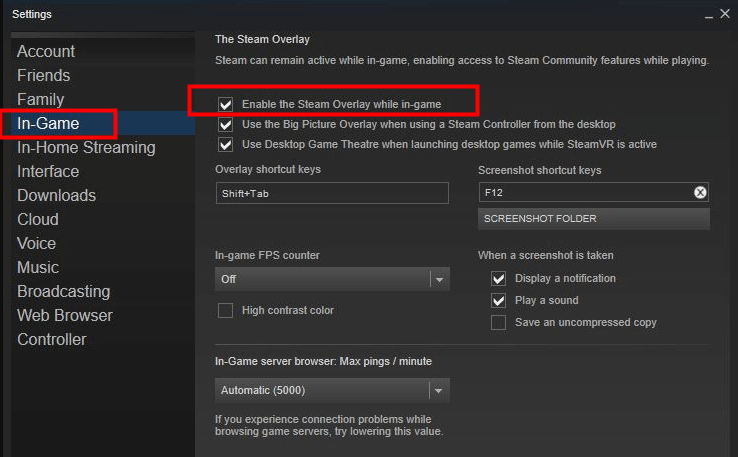 enable the steam overlay