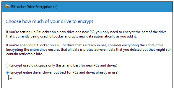 how much of the drive to encrypt