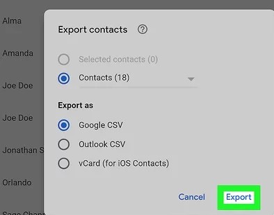 export goolge contacts