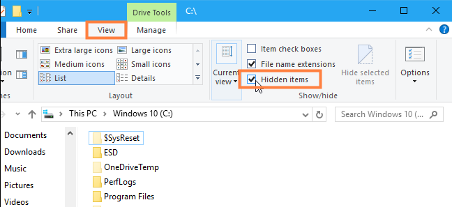 show hidden files to fix files become shortcuts via file explorer
