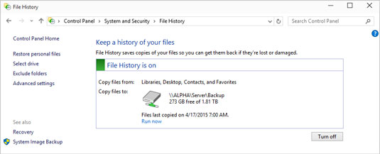 file history is turned on