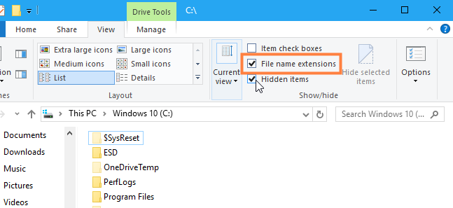 file name extensions