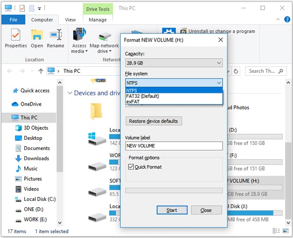 format error drive to ntfs