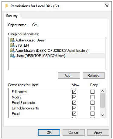 allow permission for local disk