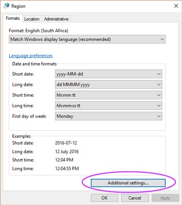 go to region from control panel