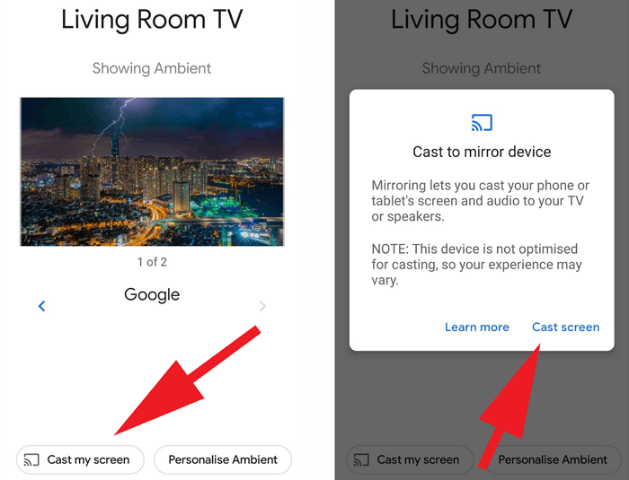 google home cast screen