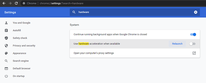 disable hardware acceleration in Chrome